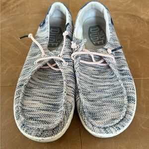 Hey Dude Women's Knit Moccasins in Blue and White